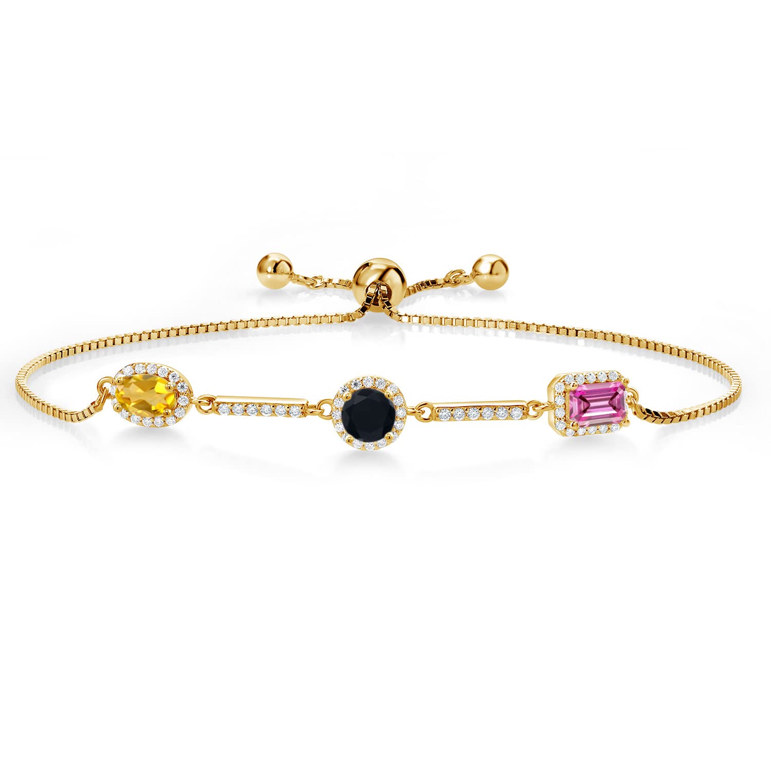 1.50 Ct Oval Yellow Citrine & Black Onyx 18K Gold Plated Silver Bracelet for Women | Elegant Gemstone Jewelry Gift for Birthday, Anniversary & Special Occasions