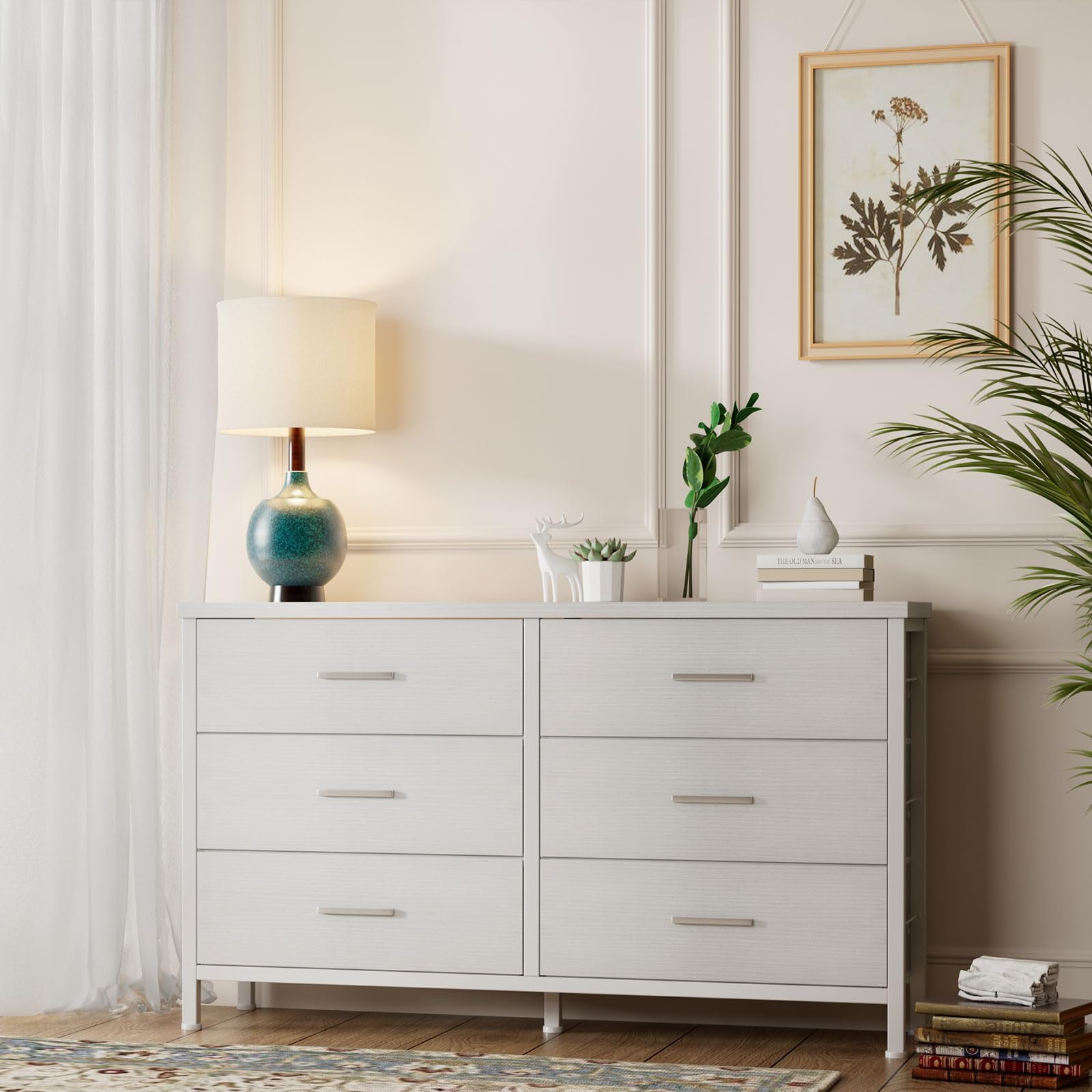 Modern White 6-Drawer Dresser for Bedroom - Wide TV Stand for 50