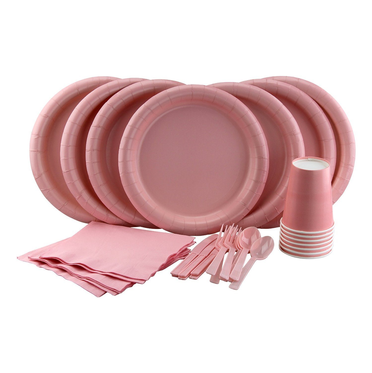 Light Pink Party Set - 16-Piece Dinnerware Kit with Plates, Cutlery, Napkins, Tablecloth & Cups for Birthday, Bridal Shower & Baby Shower Decorations