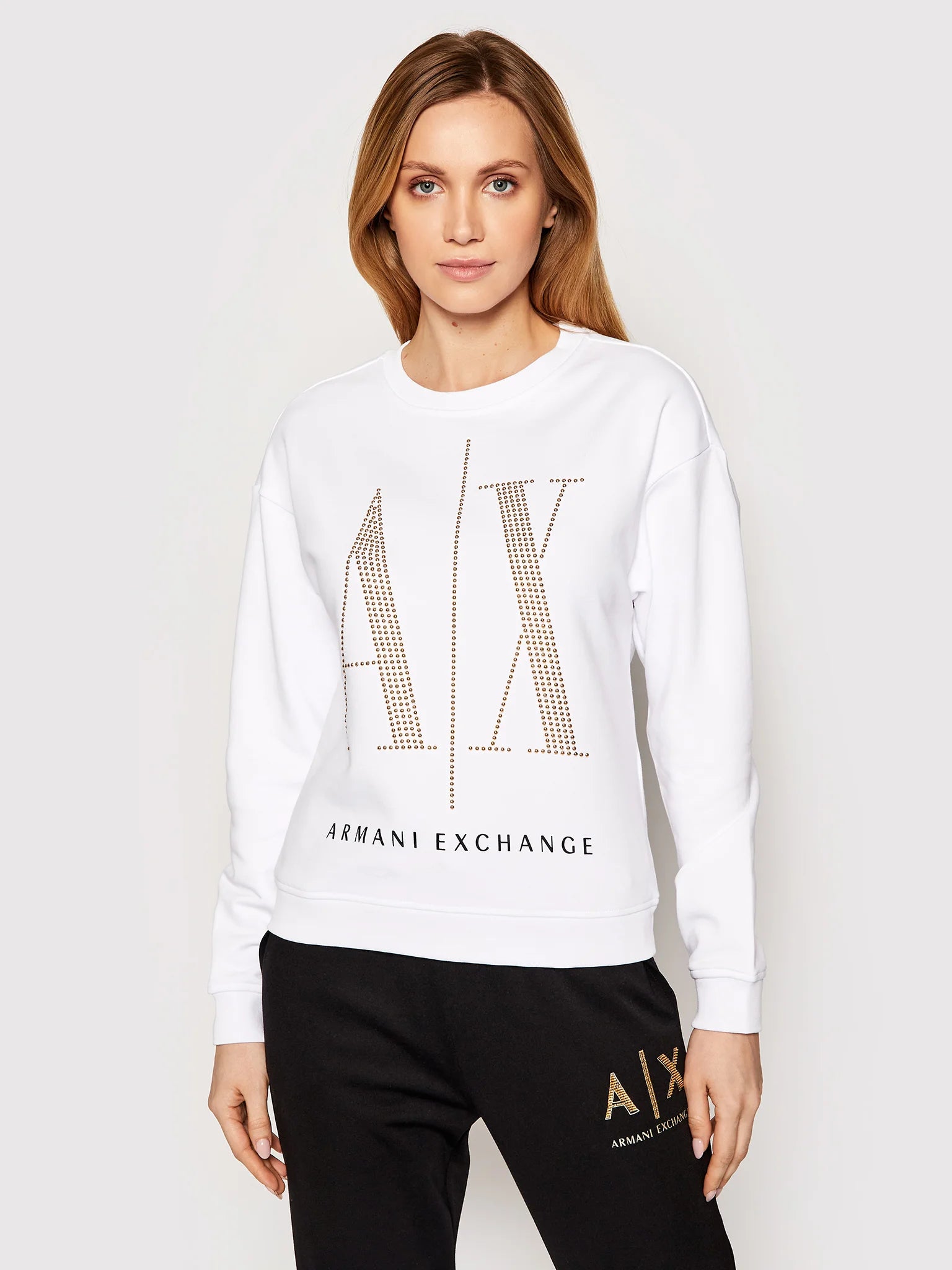 Armani Exchange White and Gold Sweatshirt for Men & Women - Stylish Casual Wear for Everyday Outfits and Street Fashion