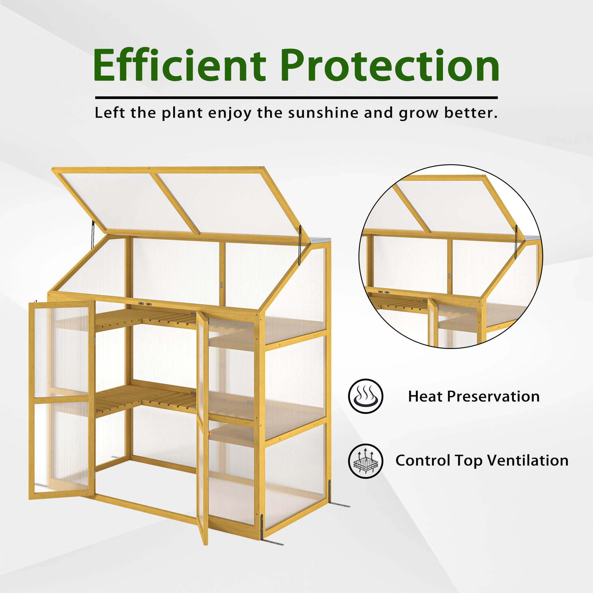 Wooden Cold Frame Greenhouse for Plants - Solid Wood Garden Greenhouse Cabinet with Transparent Flip-Top Roof - Raised Flower Shelf for Indoor/Outdoor Plant Protection - Perfect for Seed Starting, Herb Gardening & Winter Plant Shelter