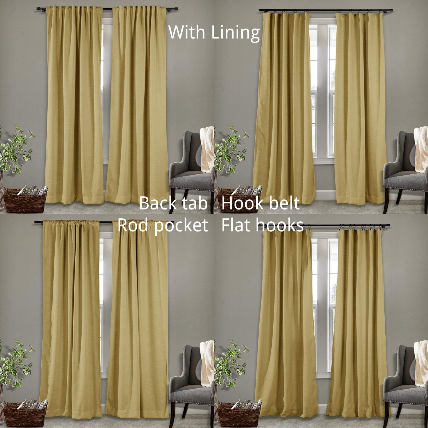 Frelement Extra Wide Breathable Faux Linen Curtains - Noise Reducing Thermal Insulated Blackout Drapes with 4 Hanging Methods (120