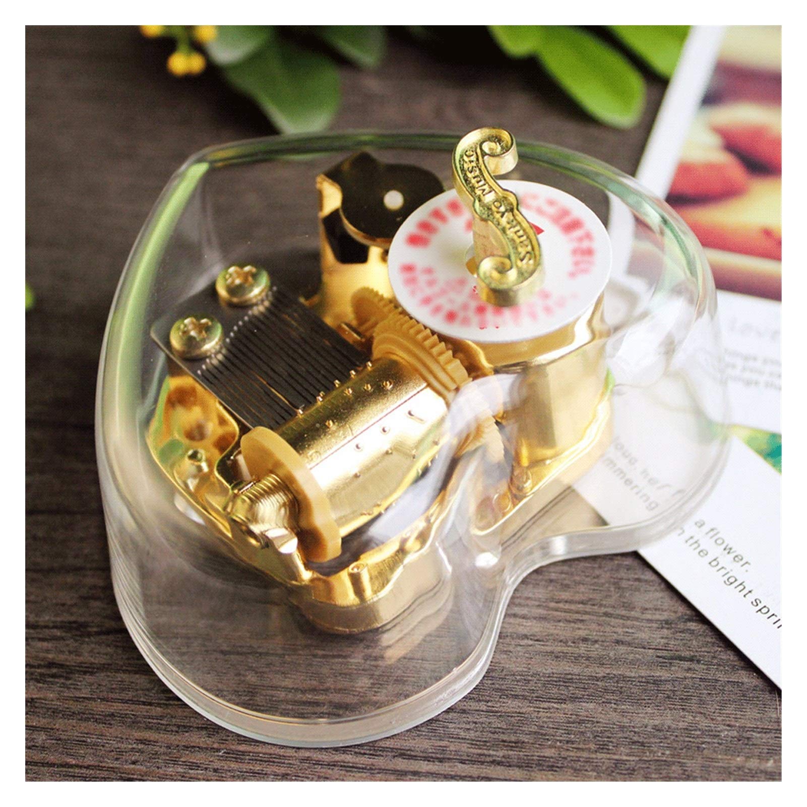 ZANZAN Clear Acrylic Heart-Shaped Wind Up Music Box with Sky City Melody - Perfect Christmas, Birthday & Valentine's Day Gift for Her/Him | Romantic Home Decor, Wedding Favor, Anniversary Keepsake