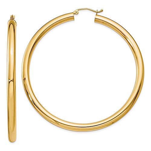 10K Yellow Gold Polished 4mm x 60mm Tube Hoop Earrings for Women - Classic Dainty Everyday Jewelry, Perfect for Work, Date Night & Special Occasions