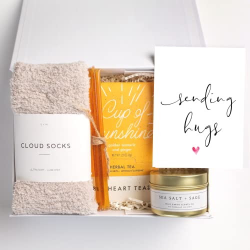 Unboxme Mini Gift Box for Women - Thoughtful Tea Care Package for Sympathy, Birthday, Self-Care, Get Well & Relaxation Gifts with 'Sending Hugs' Card | Perfect for Herbal Tea Lovers, Stress Relief & Cozy Moments