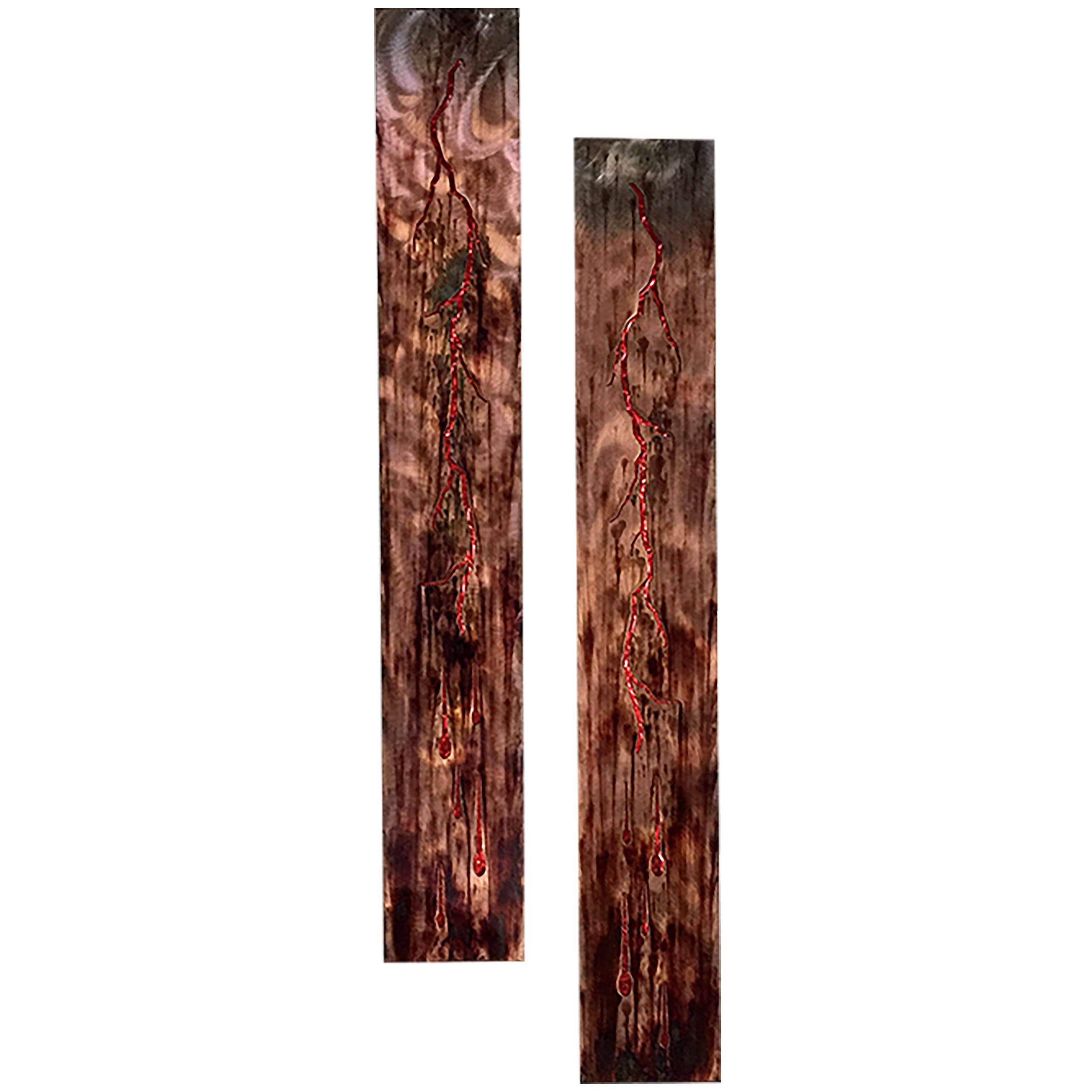 Lightning Metal Wall Art Decor Set - Modern Red Geometric Wall Hangings for Living Room, Bedroom & Office Decor