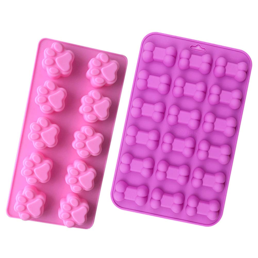 OREN 2-Piece Puppy Dog Paw & Bone Silicone Mold Set - Non-Stick Baking Molds for Dog Treats, Ice Cubes, Biscuits, Candies - Perfect for DIY Pet Snacks & Party Desserts