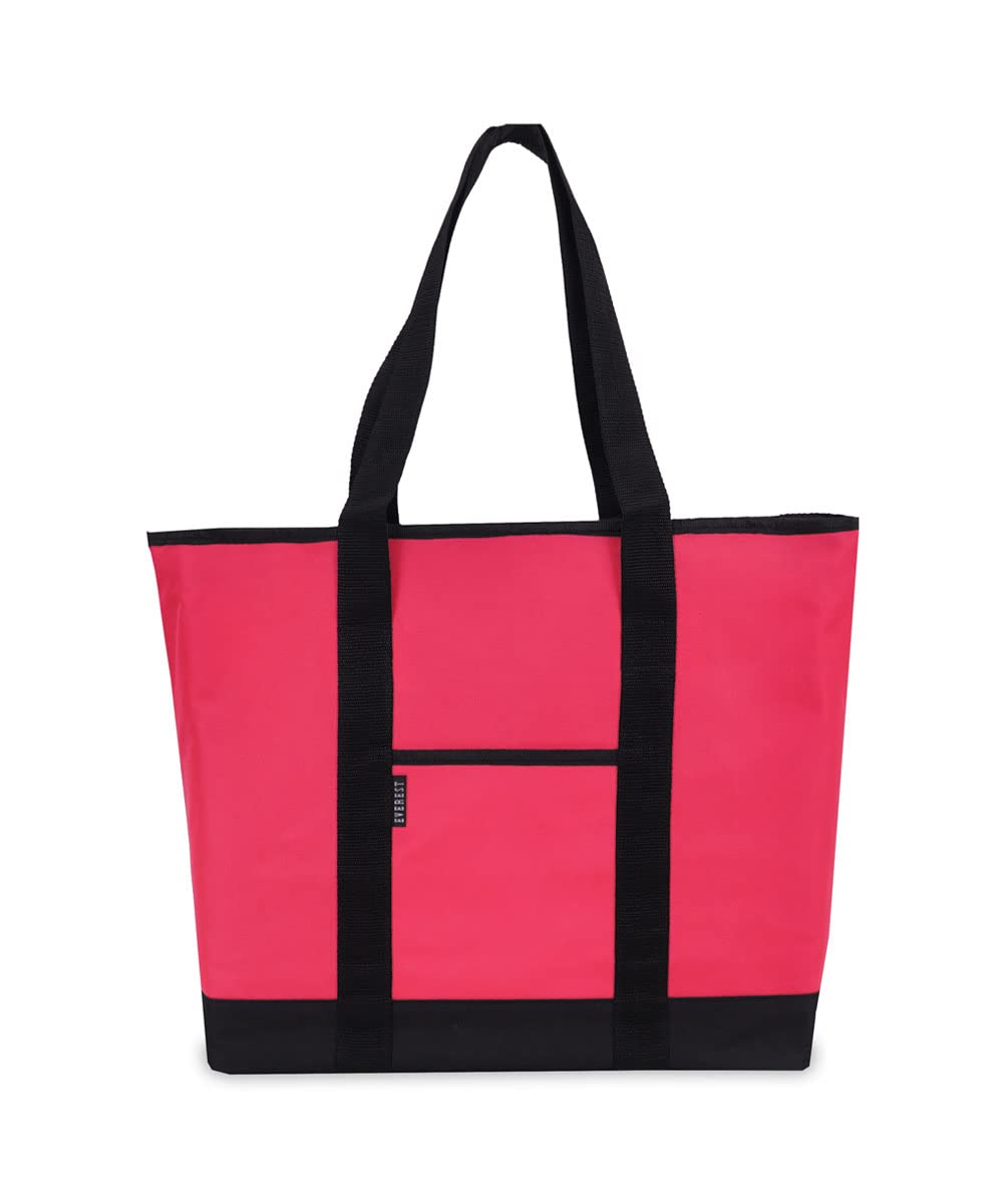 Everest Luggage Shopping Tote Bag - Stylish Hot Pink & Black Large Carryall Tote for Women - Perfect for Travel, Work, Gym & Beach Day Essentials