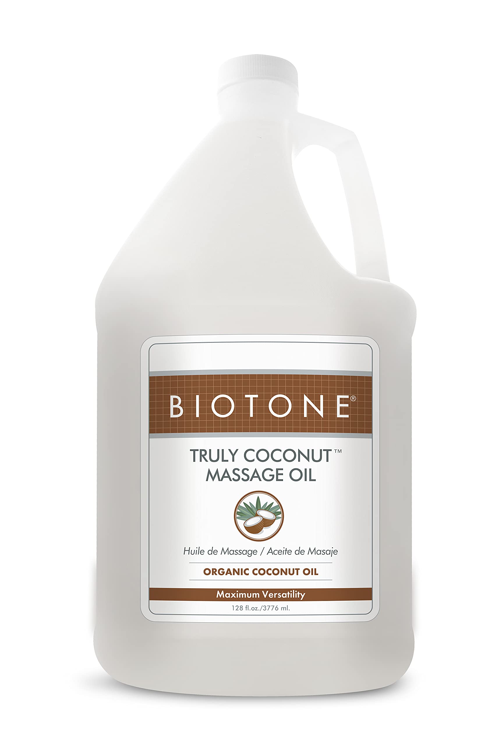 BIOTONE Truly Coconut Massage Oil with Organic Coconut Oil - Deep Relaxation & Tension Relief, Lightweight & Long-Lasting Formula for Massage Therapy, Aromatherapy & Body Care - Easy Wash-Out for Spa, Home & Professional Use
