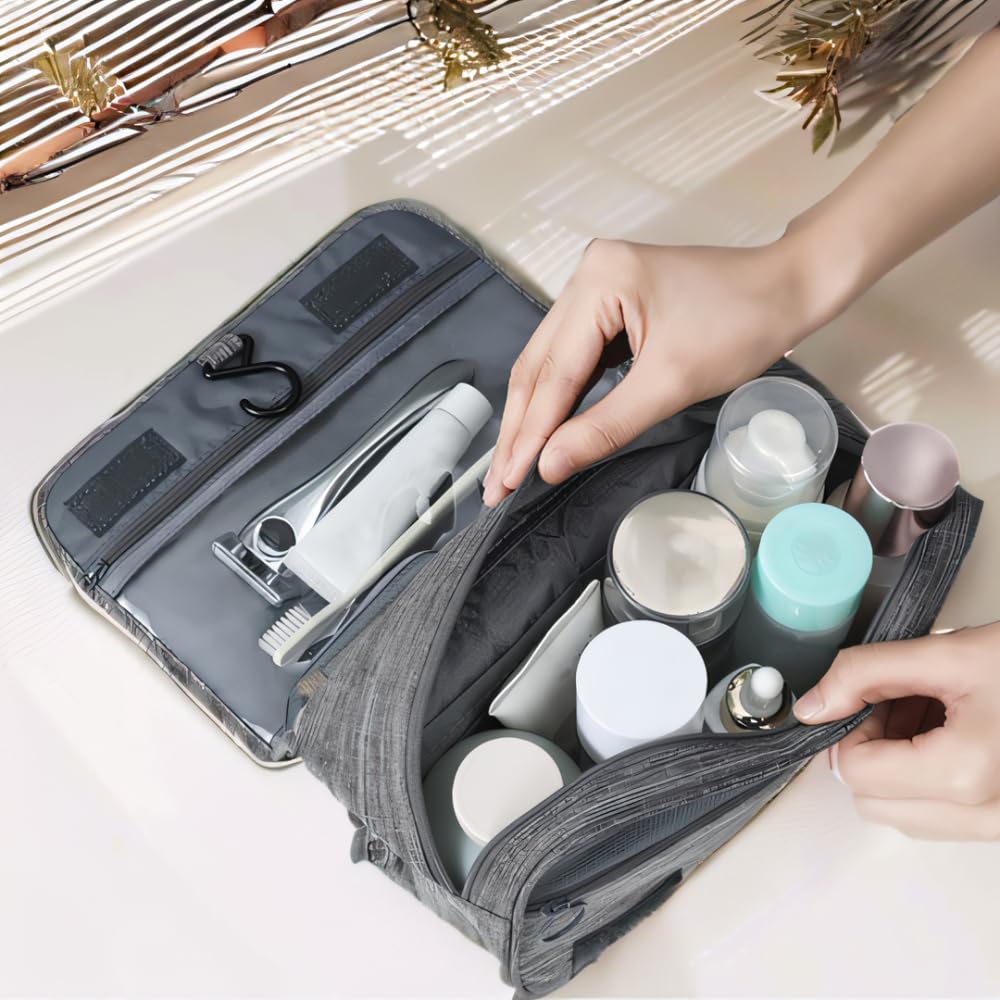 Waterproof Hanging Toiletry Bag for Travel - Large Cosmetic Organizer with Hook for Makeup, Shampoo & Toiletries | Perfect for Camping, Gym & Airplane Carry-on (Black)