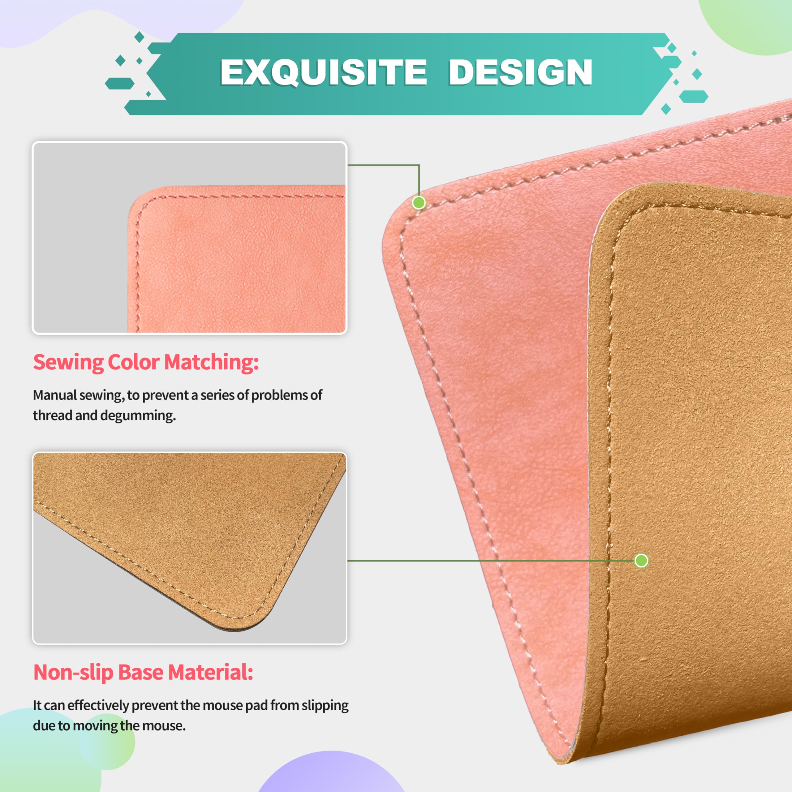 Premium PU Leather Mouse Pad with Stitched Edge - Non-Slip Microfiber Base & Waterproof Surface - 8x11 Inch Pink Computer Mouse Pad for Office, Gaming & Home Use (Laptop & PC Compatible)