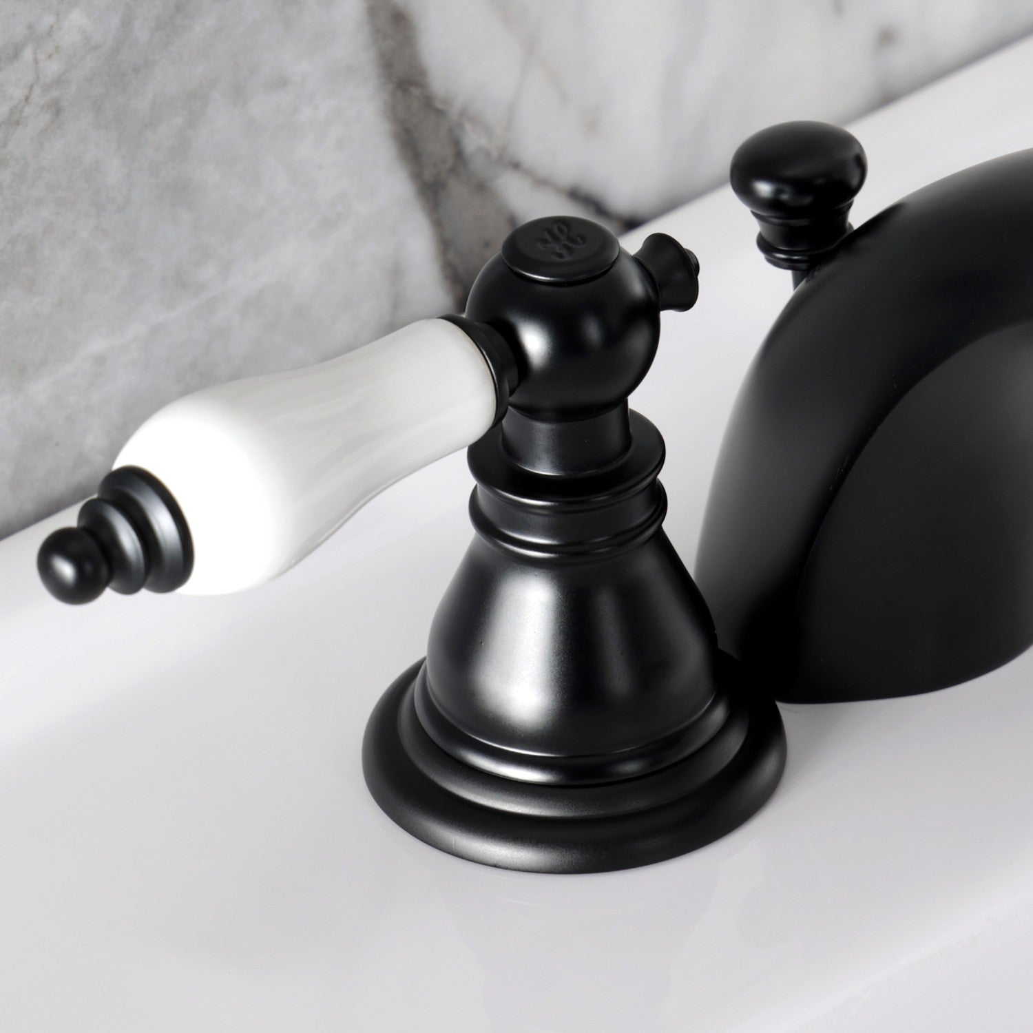 American Patriot KB950APL Matte Black Two-Handle 3-Hole Mini Widespread Bathroom Faucet with Pop-Up Drain - Perfect for Modern Vanities and Small Bathroom Spaces