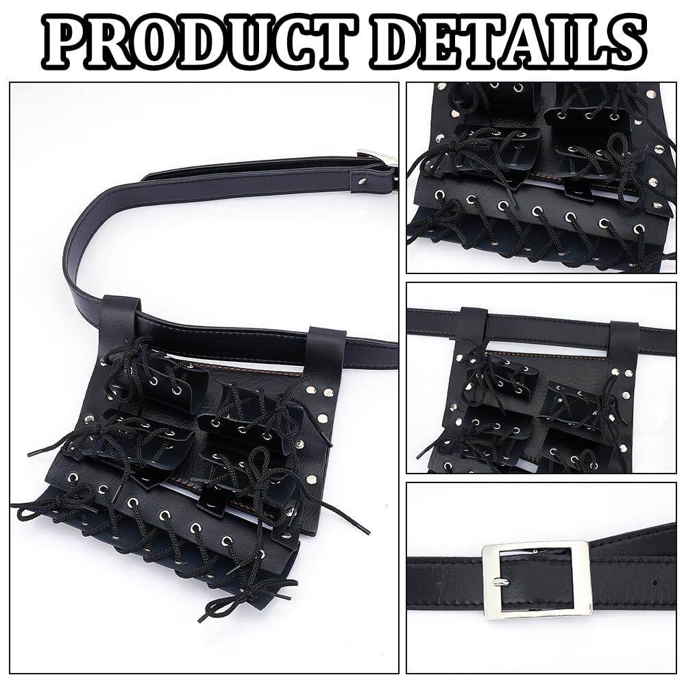 Medieval Knight Sword Bag with PU Leather Belt & Scabbard - 44.09×1.12 Inch Belt & 8.27×7.87 Inch Storage Case for Cosplay, LARP, Renaissance Fairs & Costume Parties (Black)