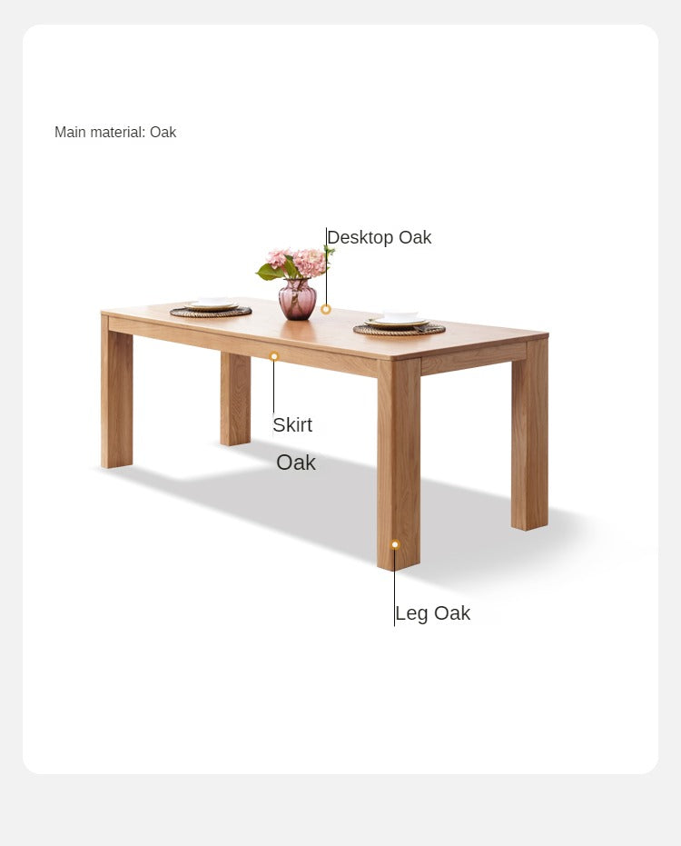 Solid Oak Wood Long Dining Table - 8 Seater Rustic Farmhouse Style for Kitchen & Dining Room - Perfect for Family Gatherings & Dinner Parties
