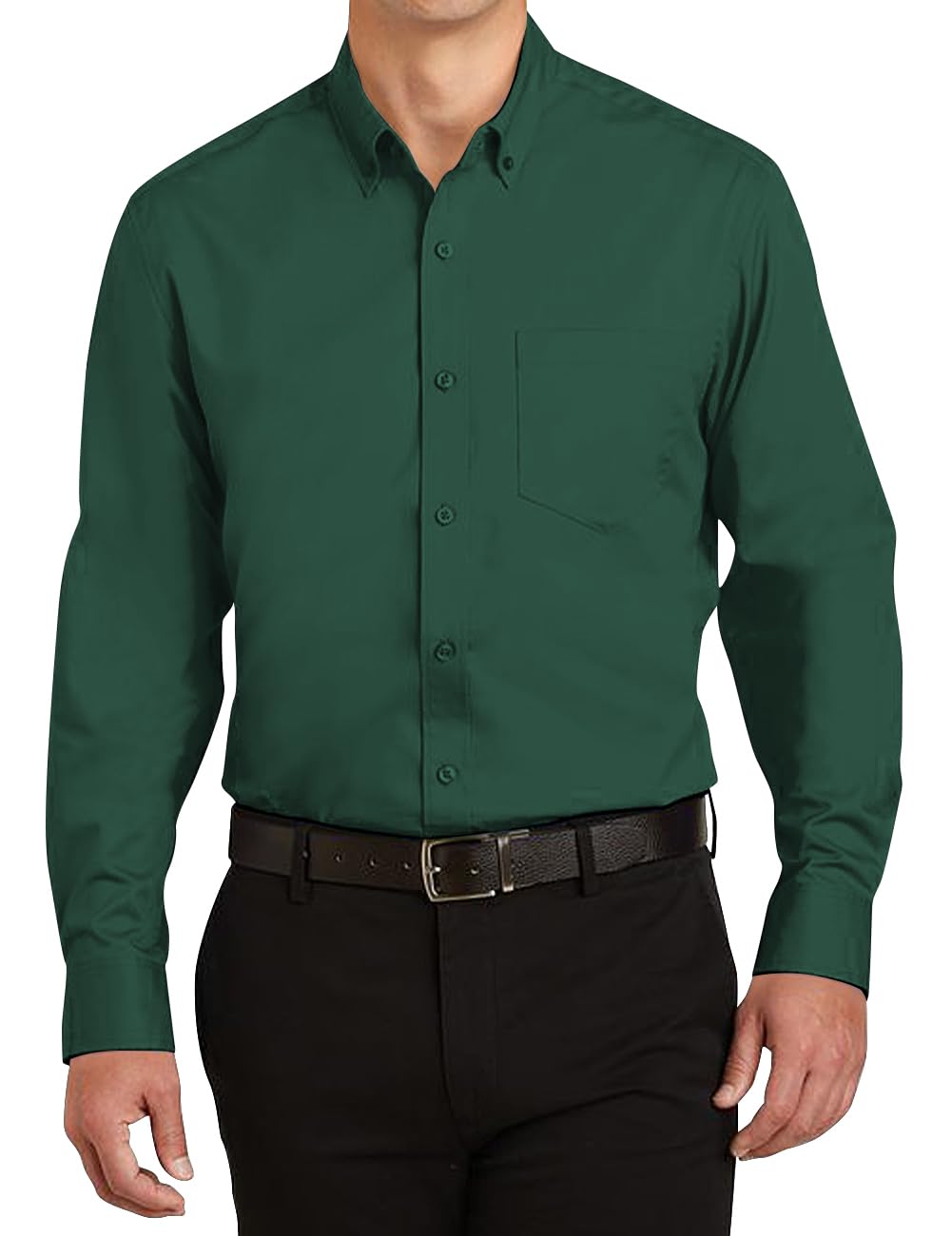 HUUTOE Men's Green Poplin Dress Shirt - Formal Slim Fit Button Down Shirt for Business, Wedding & Prom - Breathable Comfortable Office Wear