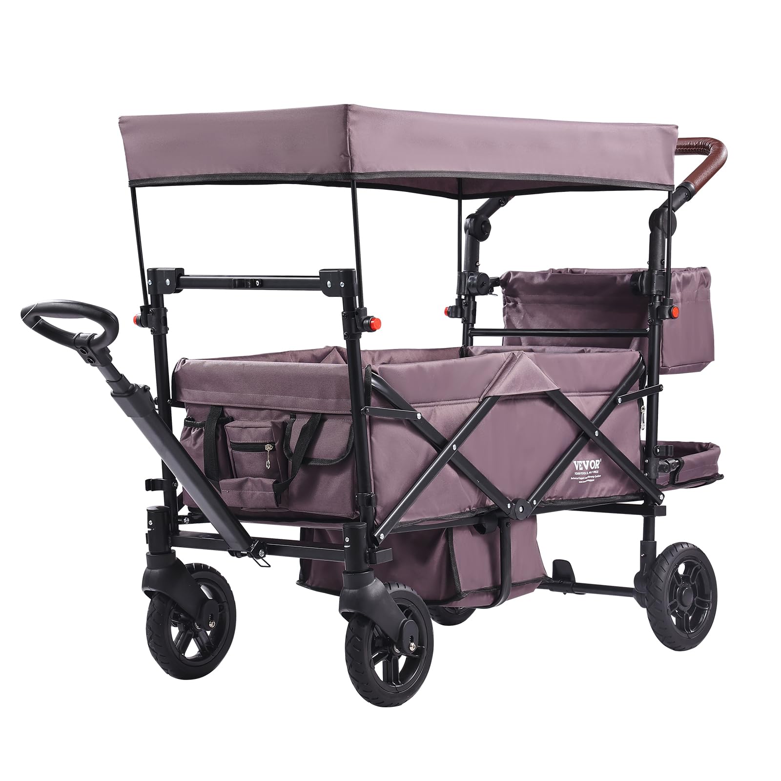 VEVOR Double Stroller for 2 Kids - Foldable 4-Wheel Wagon with Adjustable Handle, Safety Harness & Removable Canopy - Perfect for Camping, Beach Outings & Family Walks (Dark Purple)