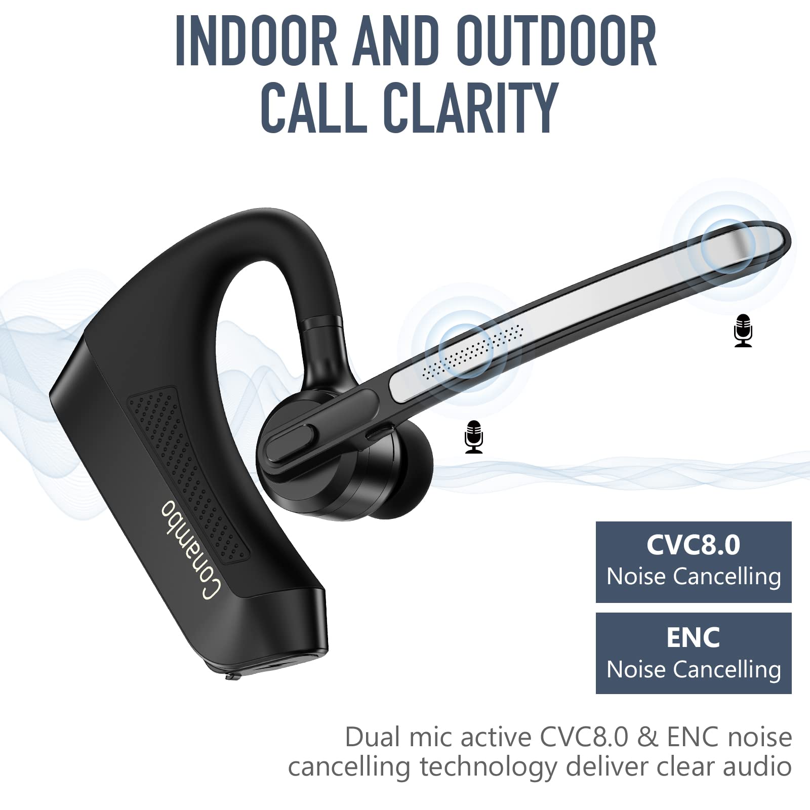 Conambo K21 Bluetooth Headset V5.1 Wireless Earpiece with CVC 8.0 Noise Cancellation, Dual Mic 16Hrs Talk Time for iPhone Android Smartphones - Perfect for Truckers, Office Work, Driving & Online Meetings