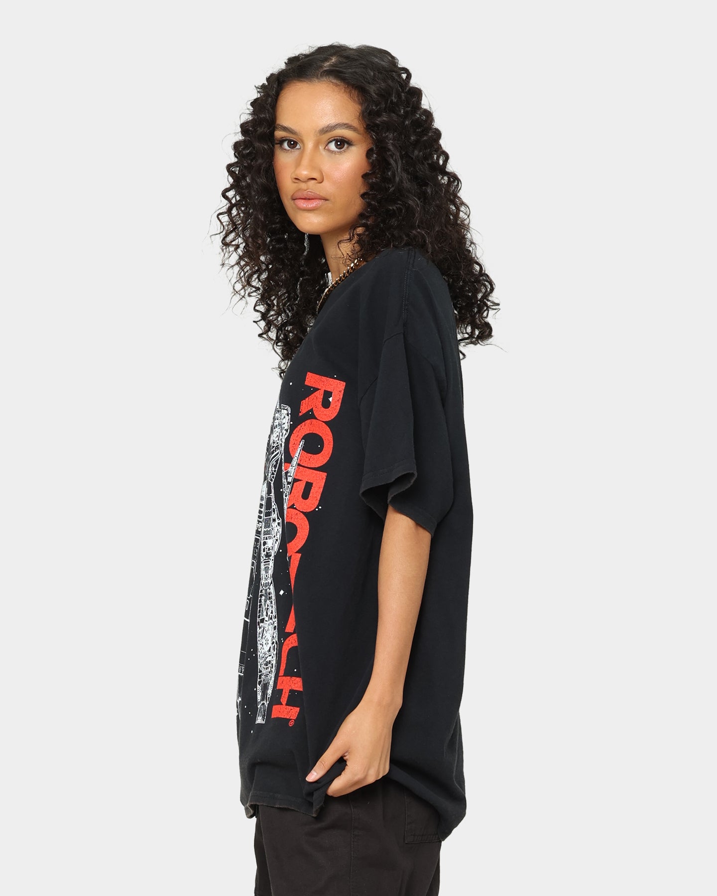American Thrift X Robotech VFIJ Vintage Washed Black T-Shirt - Retro Anime Fashion for Collectors & Sci-Fi Fans