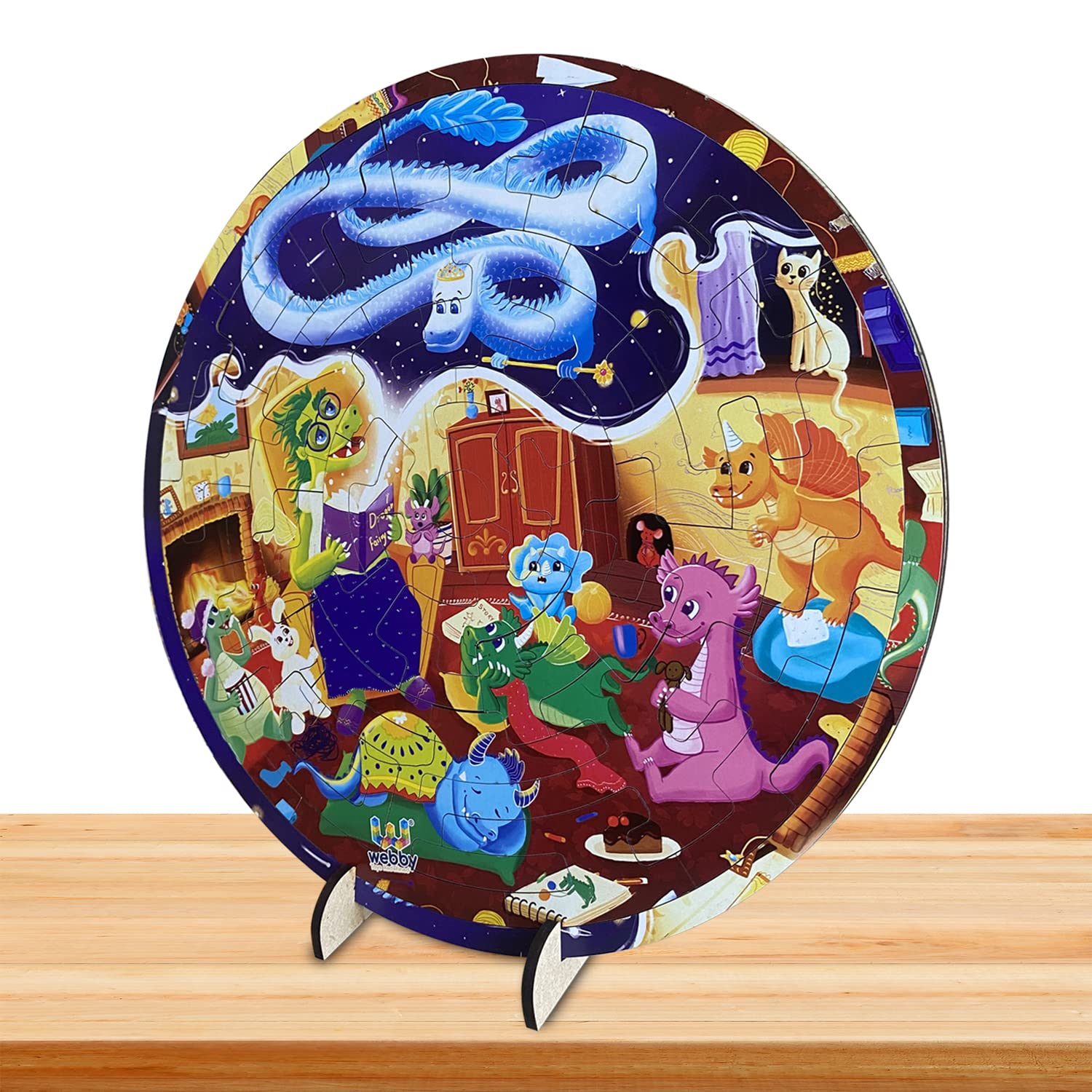 Webby Fazzle Dragon Land 50-Piece Wooden Fantasy Puzzle for Kids - Educational Toy with Display Stand for Boys & Girls - Perfect for Birthday Gifts, Classroom Activities & Family Game Nights
