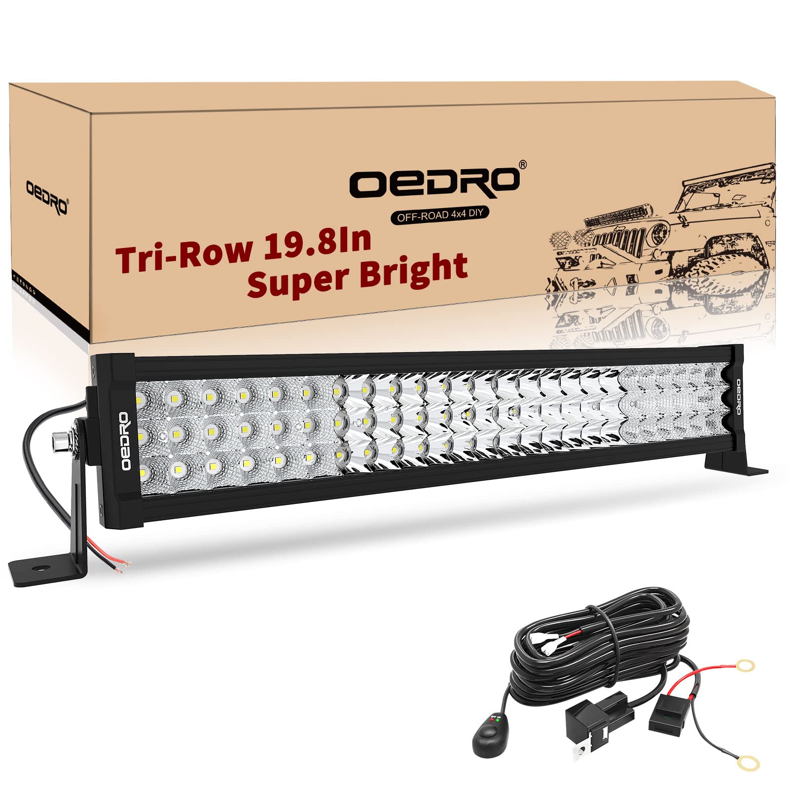 OEDRO 20-Inch 389W Tri-Row LED Light Bar with Mounting Bracket & Wiring Harness - Spot/Work Light for Off-Road Trucks, Jeeps, SUVs, ATVs, UTVs & Boats | Perfect for Night Driving, Camping, Hunting & Marine Lighting
