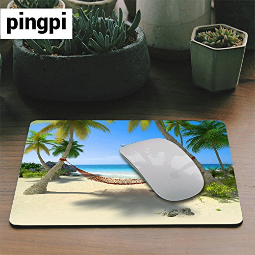 Custom Gaming Mouse Pad - Tropical Beach Design with Hammock & Palm Trees - Non-Slip Surface for PC, Laptop, Office & Gaming Setup