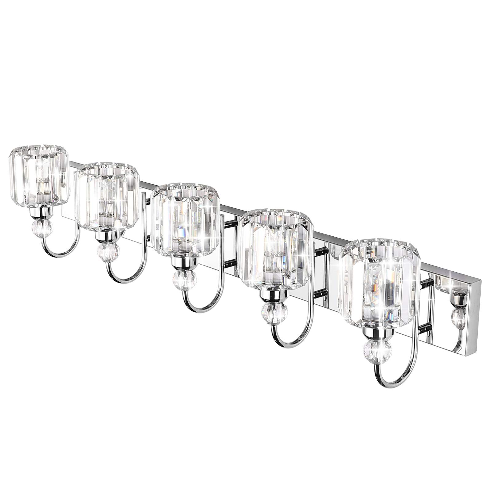 Modern LED Crystal Bathroom Vanity Lights - 5-Lights Stainless Steel for Mirror Lighting
