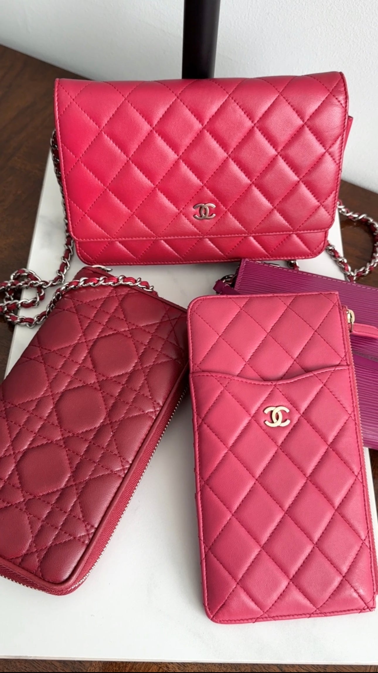 Dior Dark Red Lambskin Cannage Quilted Continental Zip Wallet - Luxury Designer Wristlet for Women - Perfect for Everyday Use, Parties & Special Occasions