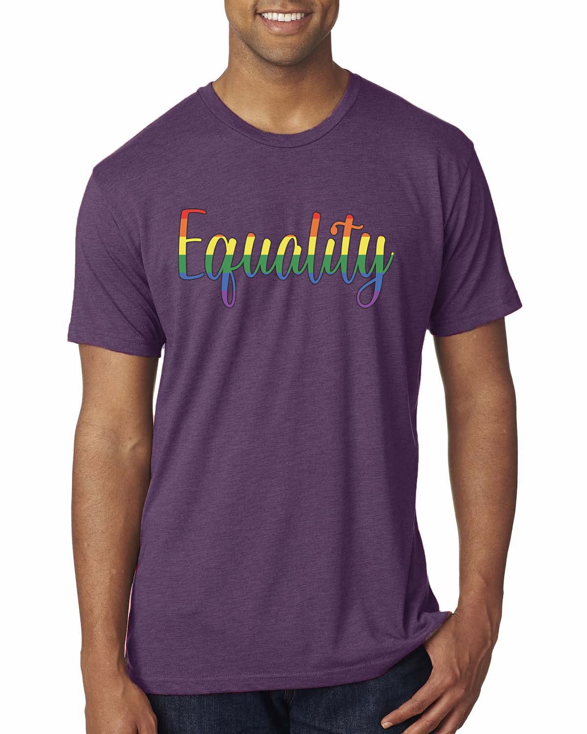Equality Script Rainbow LGBT Pride Men's Premium Tri-Blend T-Shirt - Soft & Comfortable Gay Pride Shirt for LGBTQ+ Support, Parades & Everyday Wear
