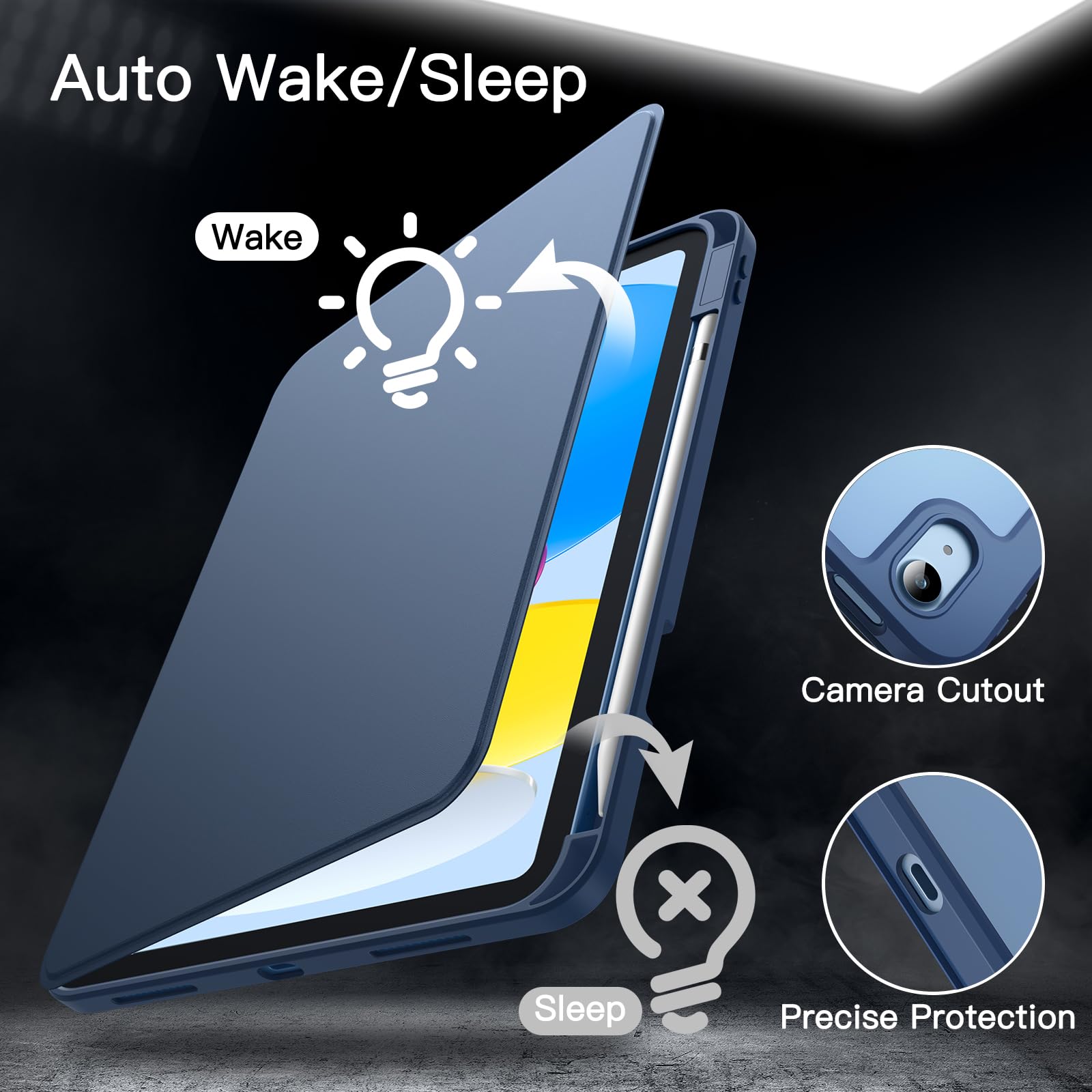JETech 360° Rotating Protective Case for iPad 11th/10th Gen (2025/2022 Model A16) - Clear Back Stand Cover with Apple Pencil Holder & Auto Wake/Sleep Function - Perfect for Work, Study, and Travel (Navy Blue)