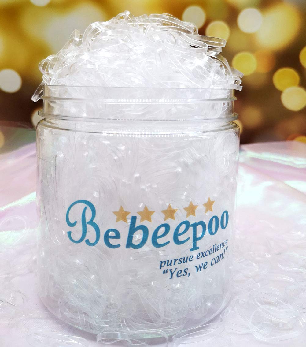 BEBEEPOO 2500pcs Clear Hair Elastics - Strong & Reusable Mini Rubber Bands for Hair Ties, Ponytails & Braids - Perfect for Women, Girls & Salon Use