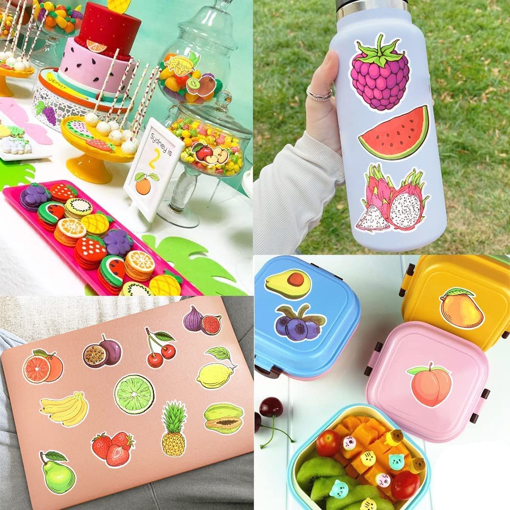 50 Pcs Cute Fruit & Vegetable Stickers for Kids - Water Bottle Decals, Scrapbooking Supplies, Laptop & Notebook Decor - Fun DIY Crafts for School, Home & Party