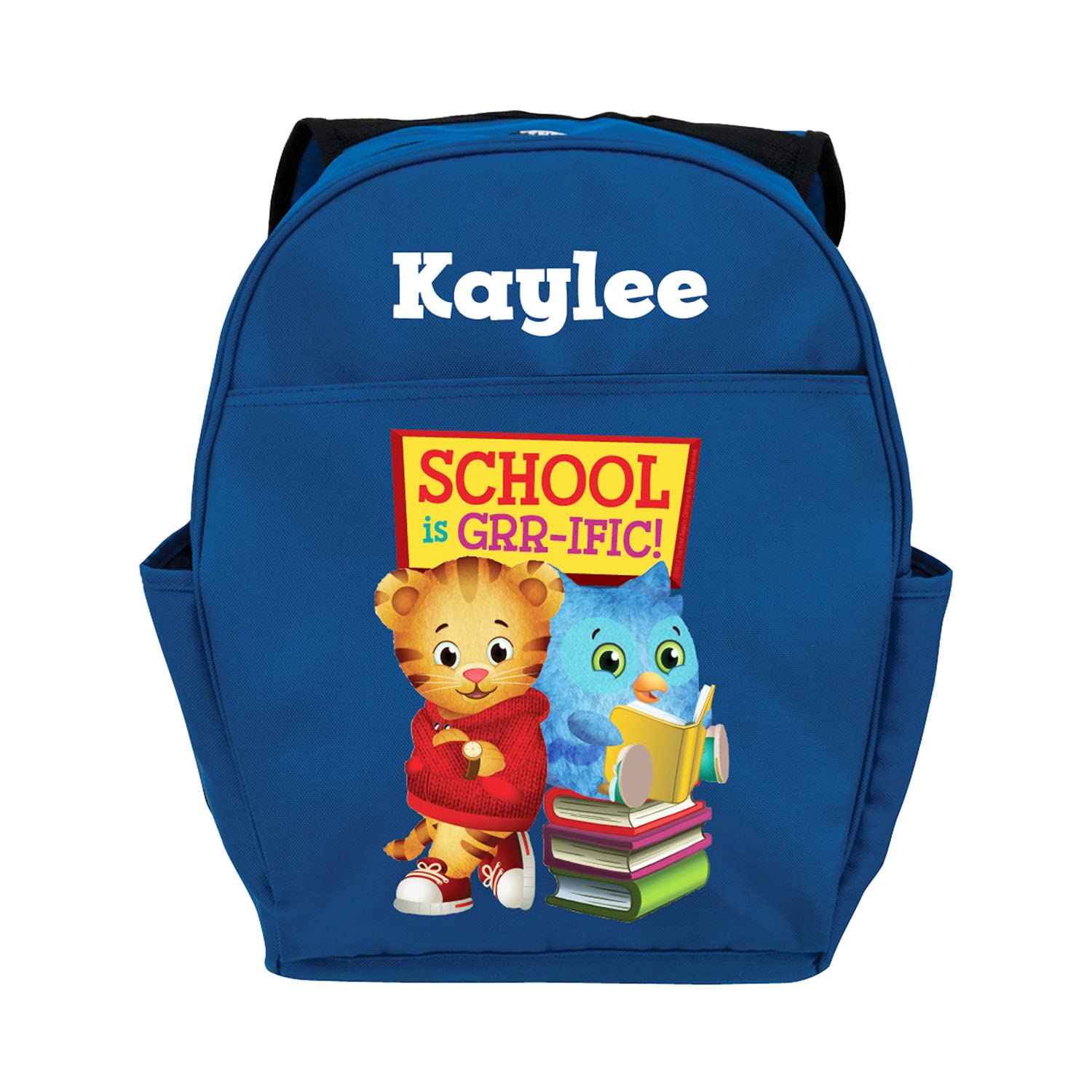 Daniel Tiger's Neighborhood Personalized Backpack with Custom Name - Blue School Book Bag with Zippered Compartments & Side Water Bottle Pockets | Youth Size Backpack for Kids | Perfect for School, Daycare & Travel Adventures