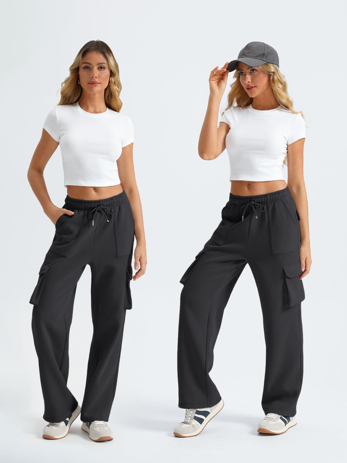 AUTOMET Women's Wide Leg Cargo Sweatpants - Fall Winter Fashion Joggers with Pockets | Casual Loungewear, Streetwear Outfits & Travel Pants