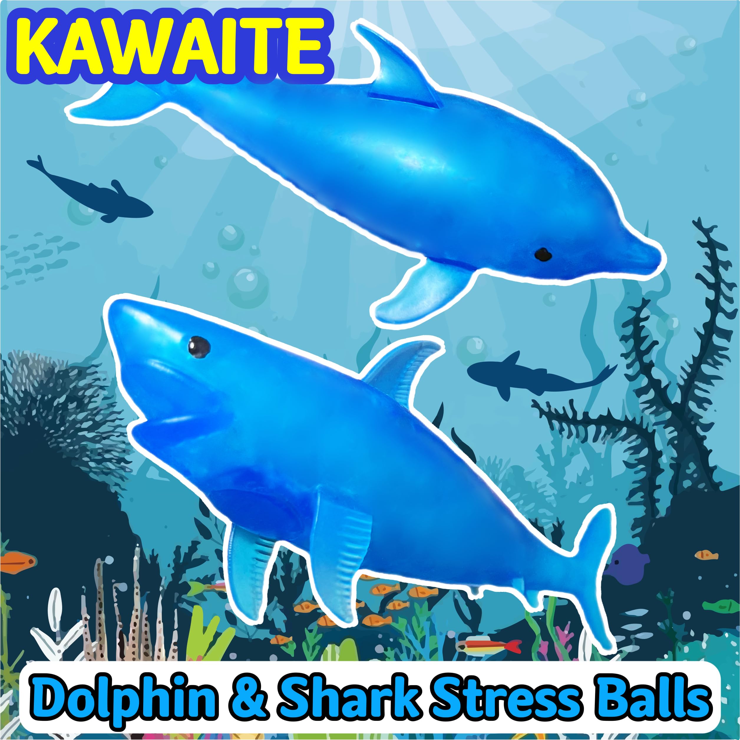 2 Pack Squishy Shark & Dolphin Stress Balls - Stretchy Sea Animal Squeeze Toys for Kids & Adults - Anxiety Relief & Sensory Fidget Toys - Perfect for Easter Basket Stuffers, Party Favors & Office Stress Relief