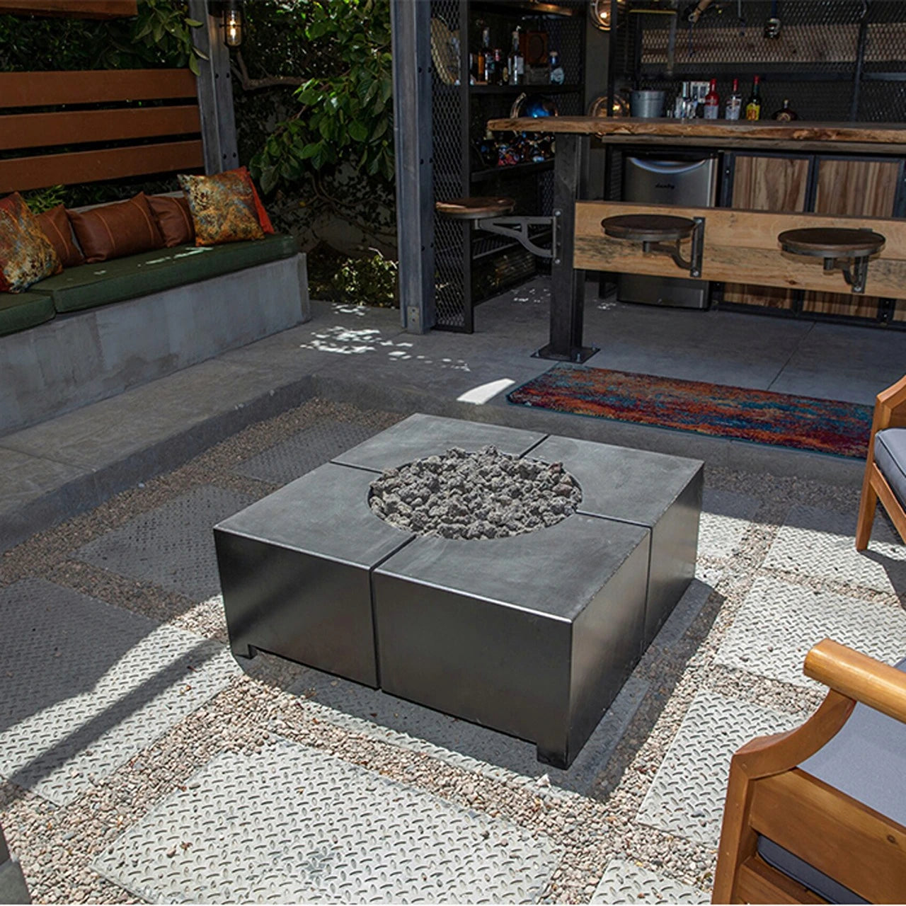 Bloq Square Fire Pit Table - Outdoor Gas Fire Pit with Lava Rocks, Perfect for Patio, Backyard, and Garden Gatherings