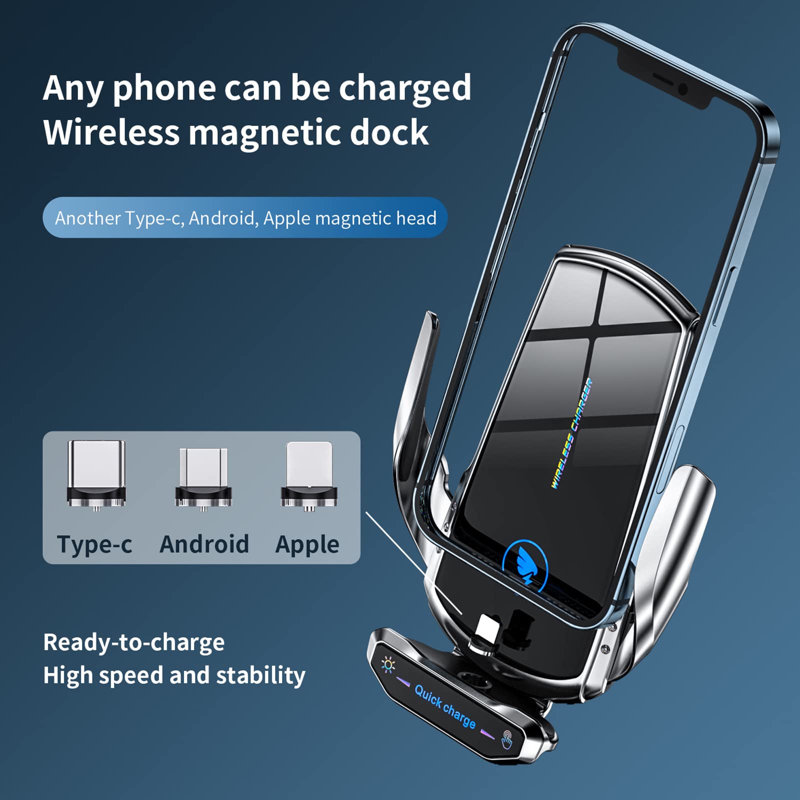 15W Fast Wireless Car Charger Mount - Auto Clamping Phone Holder for Android - Red - Perfect for Commuting & Road Trips