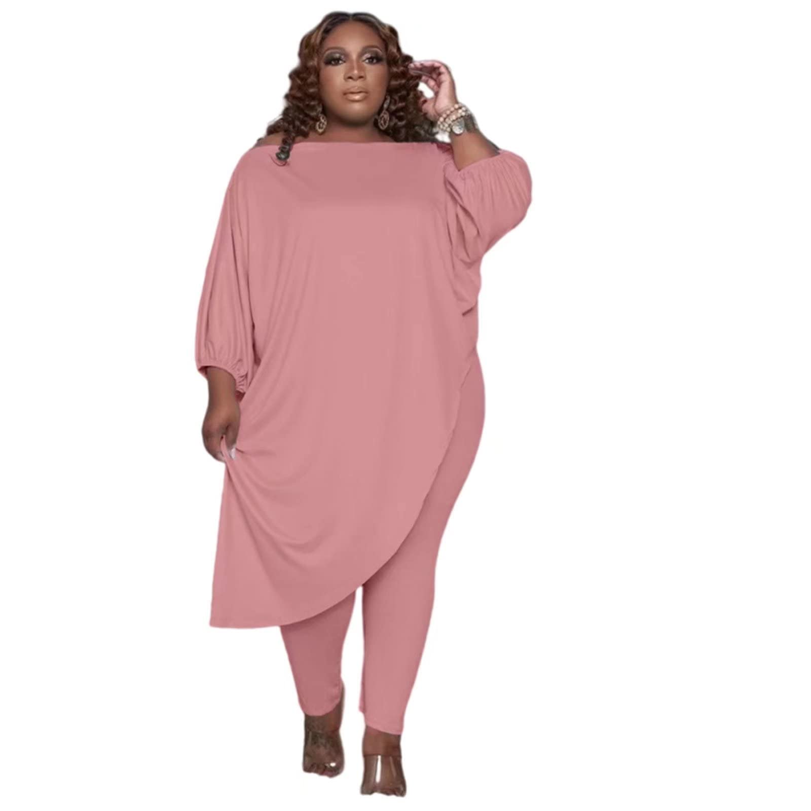 **Plus Size Women's Tracksuit Set - Long Sleeve Asymmetrical Top & Bodycon Pants | Casual Outfit for Workout, Lounge & Streetwear Fashion**
