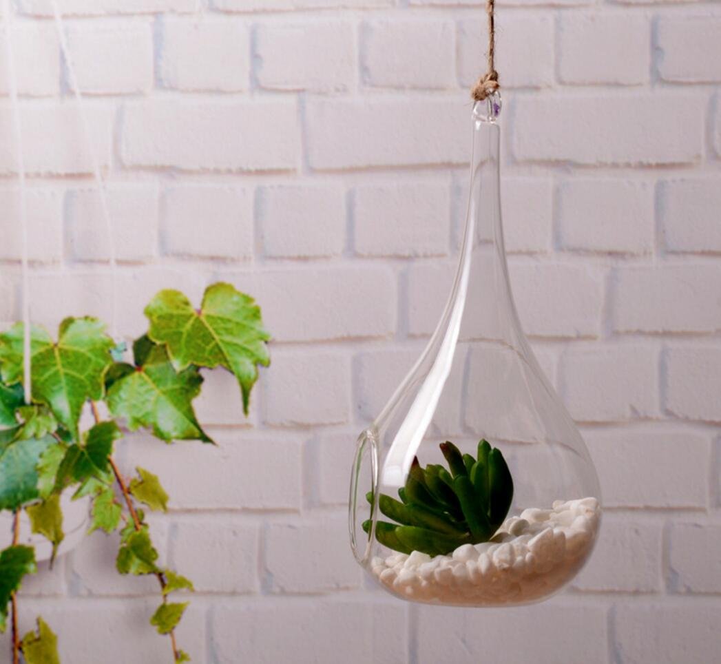 2 Pack Glass Hanging Candle Holders & Succulent Planters - Indoor/Outdoor Decorative Hanging Glass Plant Pots for Air Plants, Flowers & Terrariums - Perfect for Patio, Garden, Balcony & Home Decor