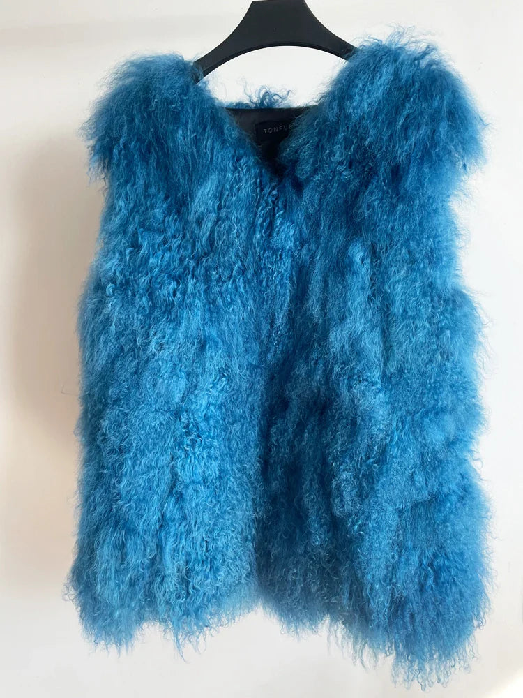 Luxury Thick Warm Mongolian Sheep Fur Vest for Women - 11 Colors, V-Neck Wool Coat | Winter Fashion, Outdoor Activities, Casual & Formal Wear