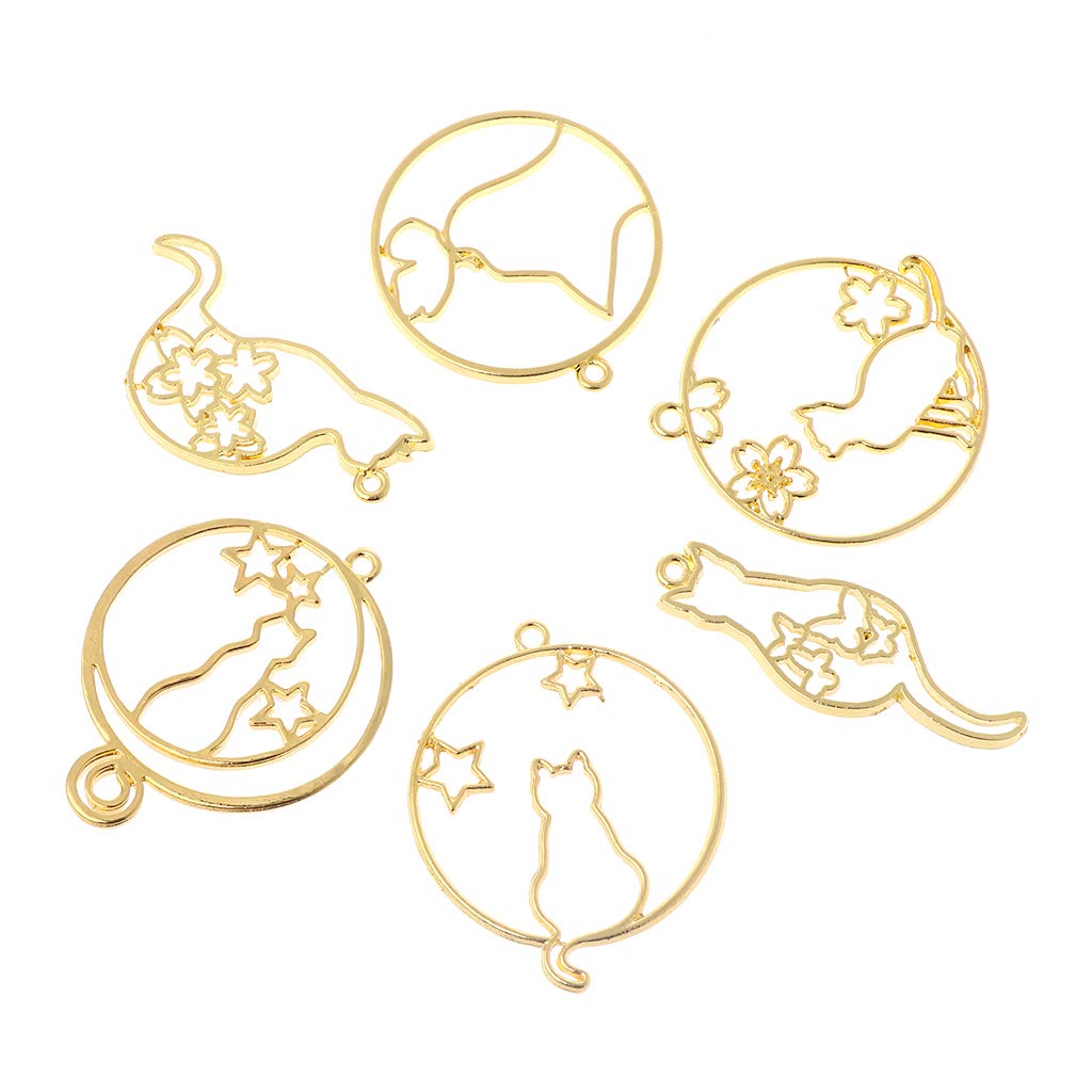 6Pcs Cute Cartoon Animal Open Bezel Charms - Blank Resin Pendants with Hollow Metal Frames for DIY Jewelry Making - Perfect for Necklaces, Bracelets & Keychains (Cat/Kitten Design) - Great for Handmade Gifts & Craft Projects
