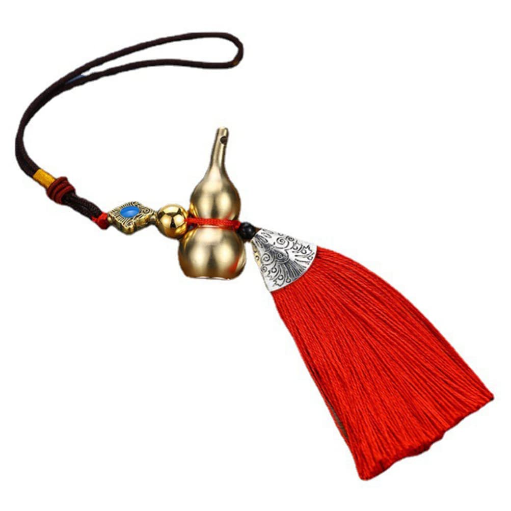Wakauto Copper Gourd Car Keychain with Red Tassel - Chinese Wu Pendant Fortune Charm for Car Rearview Mirror - Feng Shui Car Decor Accessories for Good Luck (Perfect for Spring Festival Gifts & Daily Car Decoration)