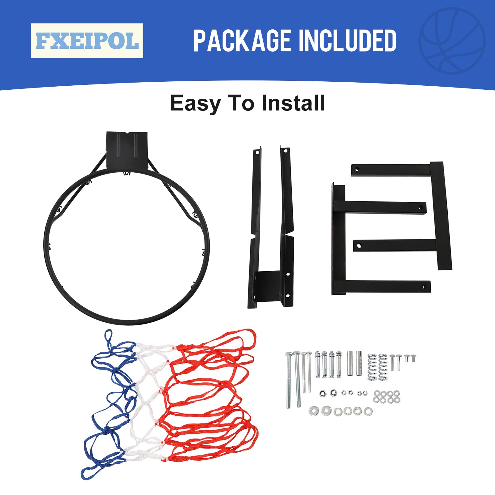 44 Inch Wall Mounted Basketball Backboard & Rim Combo with Double Spring Screw - Durable Backboard Replacement Kit for Home Training, Club, and Outdoor Play - Perfect for Driveway, Gym, and Backyard Basketball Practice