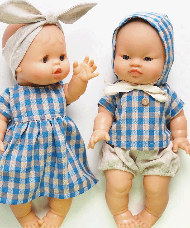 Blue Gingham Linen Bonnet for Baby Doll - Soft Cotton Hat for Newborn Girls & Toddlers - Perfect for Photography, Dress-Up, and Special Occasions