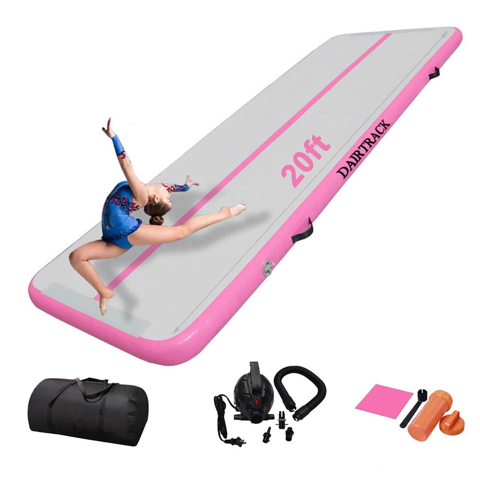 DAIRTRACK 13ft 16ft 20ft Inflatable Air Tumbling Mat - Portable Gymnastics Training Equipment with Air Pump for Home Gym, Outdoor Yoga, Cheerleading & Water Play | Perfect for Kids, Adults & Fitness Enthusiasts