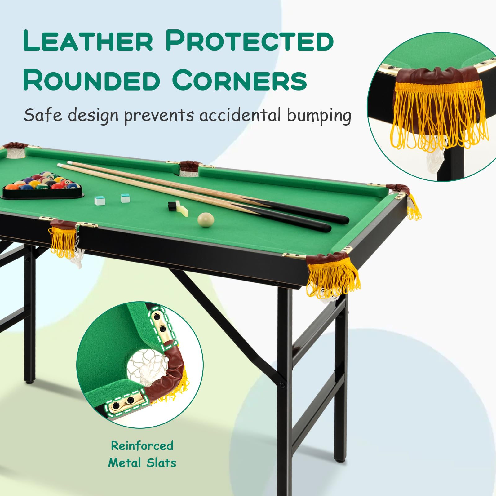 Premium Folding Billiard Table - Engineered Wood Snooker Pool Table for Home & Game Room - Compact Space-Saving Design for Indoor Entertainment