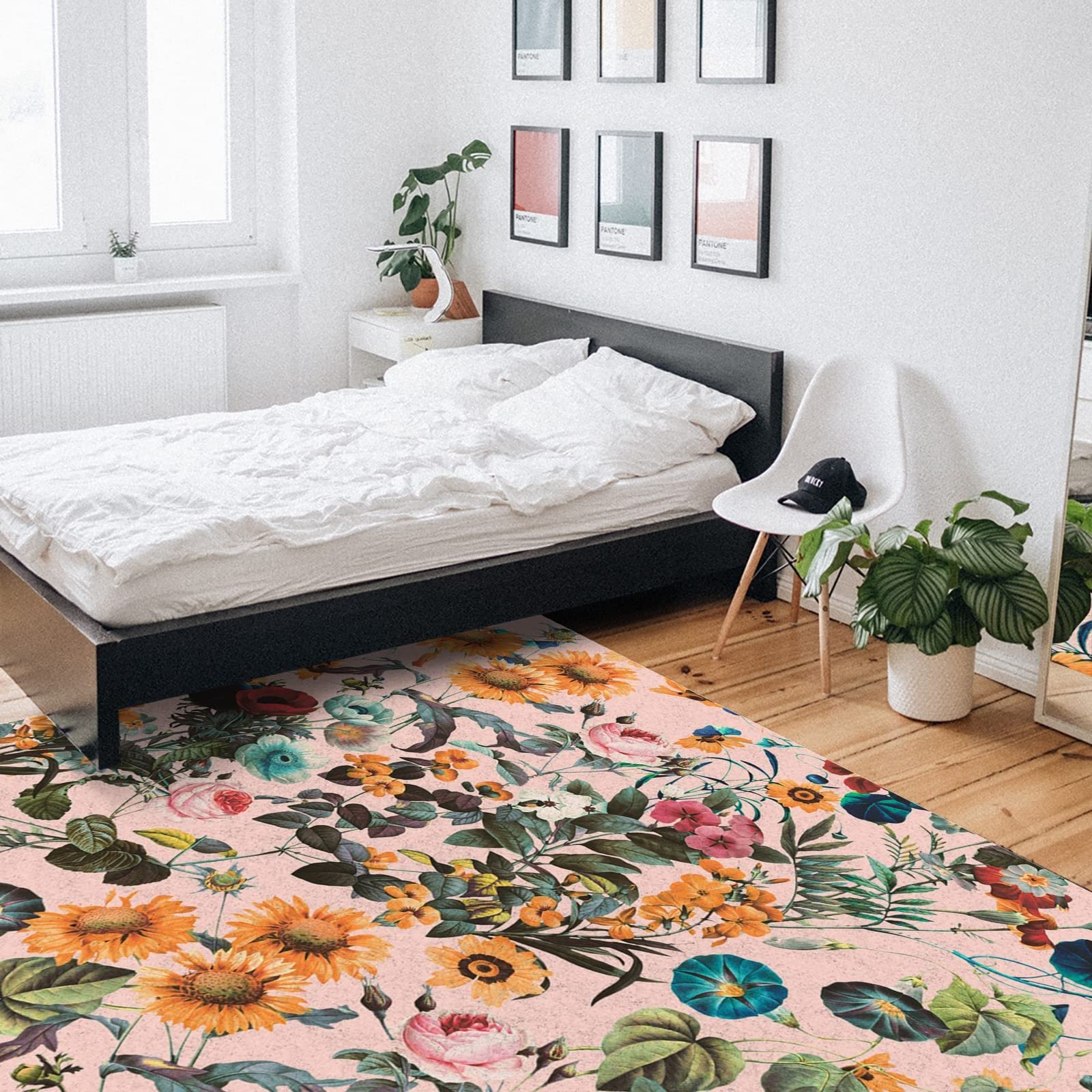 Sunflower Floral Area Rug - Non-Slip Easy Clean Carpet with Pastoral Flower Design for Bedroom, Living Room, Dining Room & Office (6x4 Feet) - Perfect for Boho Home Decor and Cozy Interior Spaces