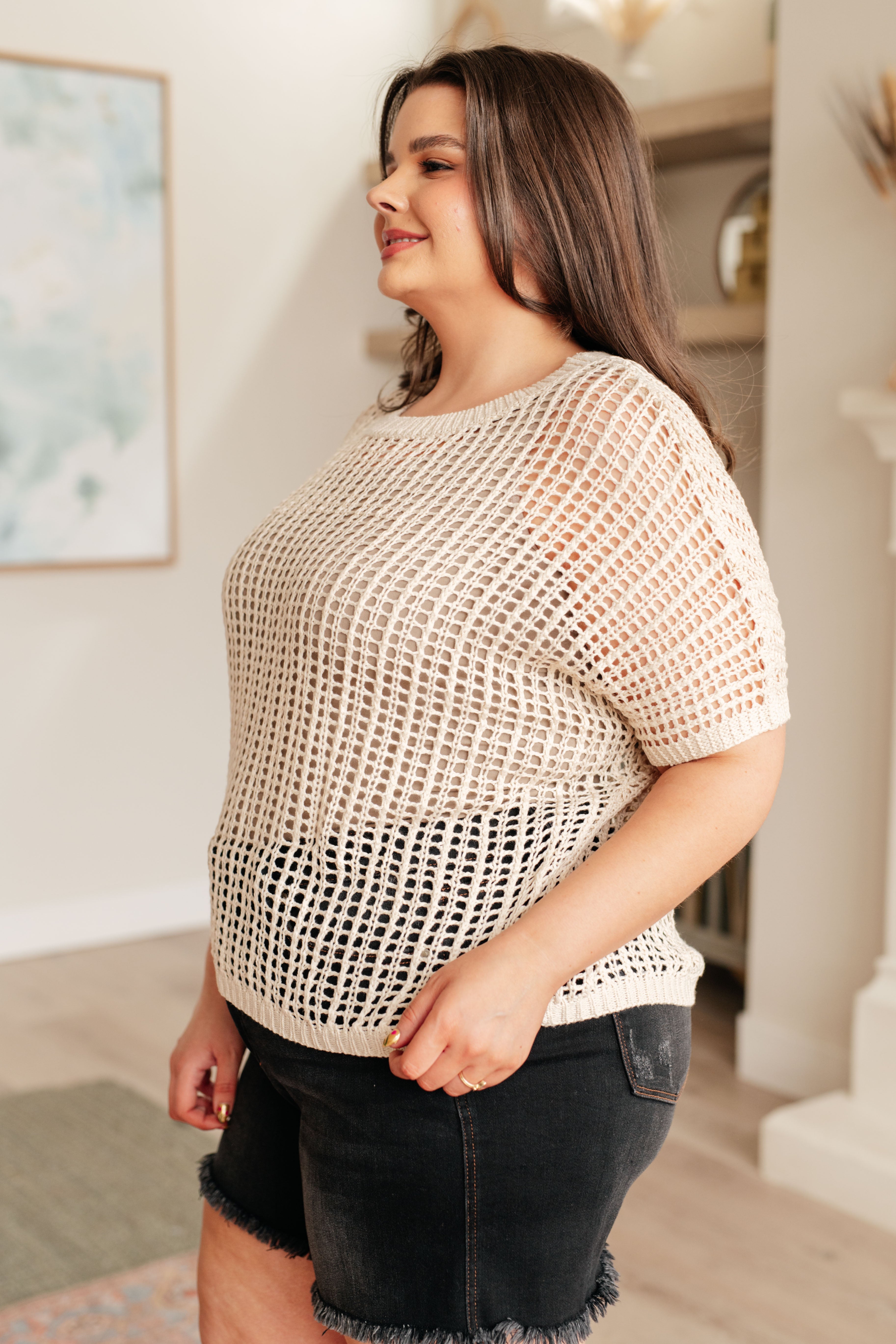 Coastal Dreams Cream Fishnet Top - Stylish Boho Beachwear for Summer Outfits & Music Festivals