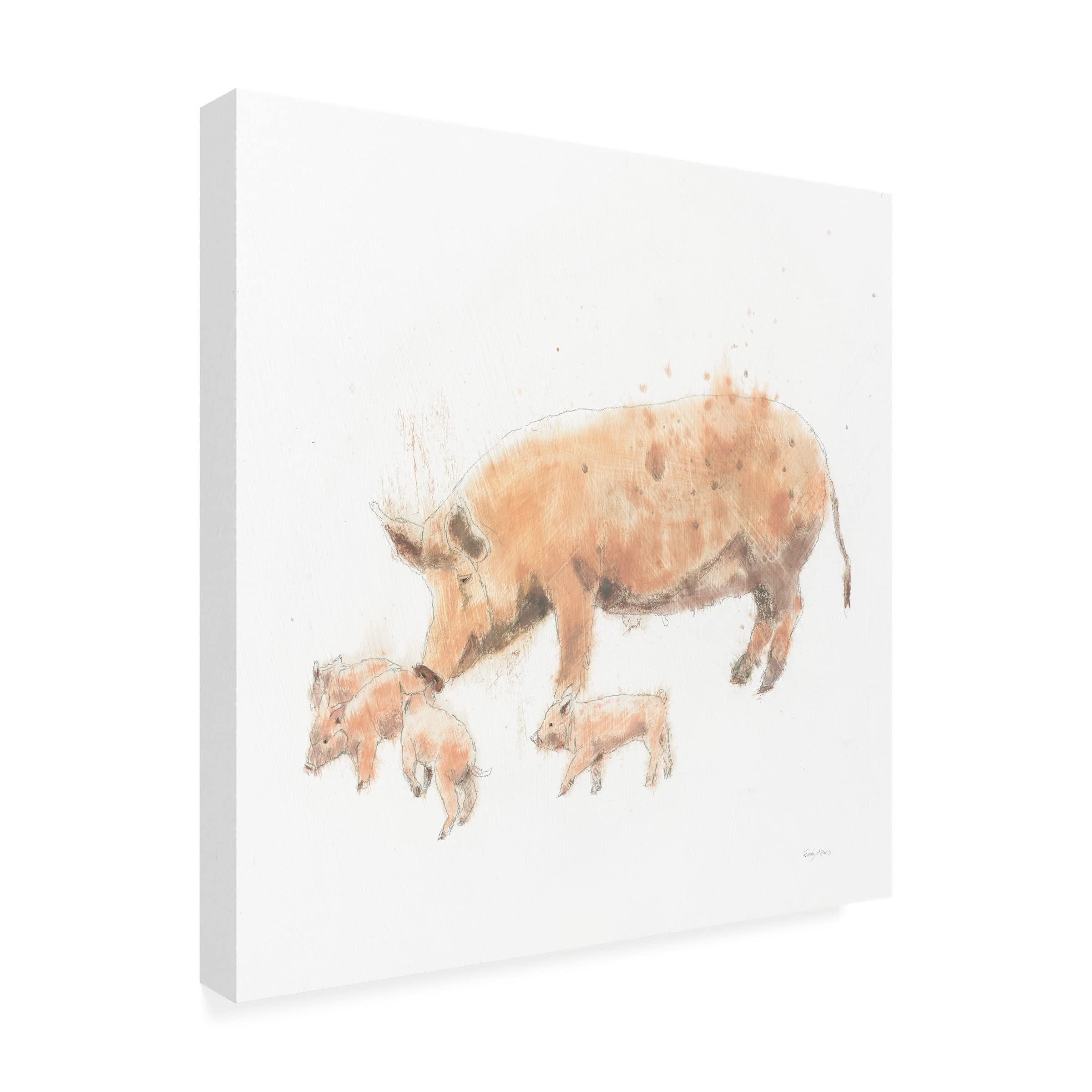 Trademark Fine Art 'Pig and Piglet' Canvas Wall Art by Emily Adams - Perfect for Nursery, Farmhouse Decor & Animal Lover Gifts