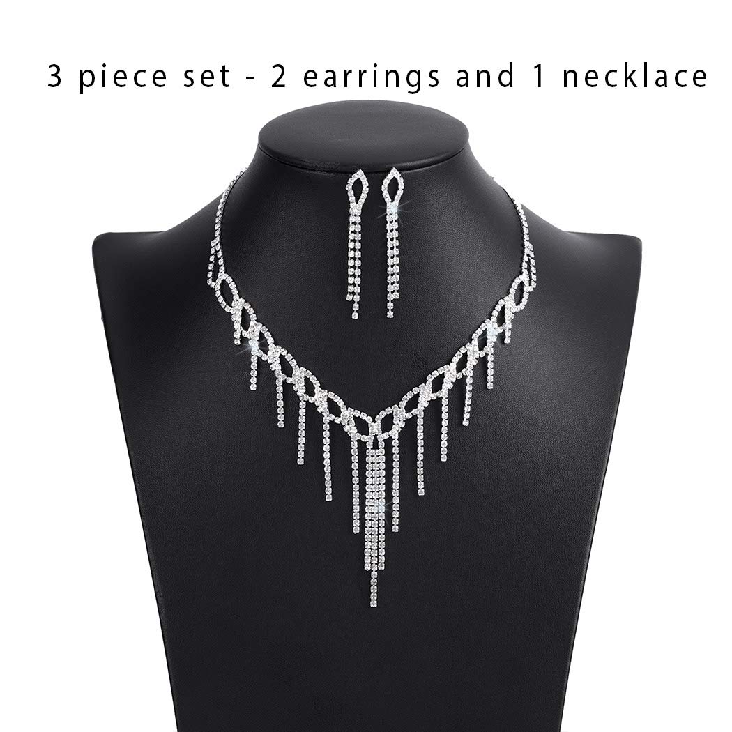 Unicra Sterling Silver Bridal Jewelry Set - Crystal Wedding Necklace & Drop Dangle Earrings for Bride & Bridesmaids | Perfect for Weddings, Prom, Anniversary & Formal Events