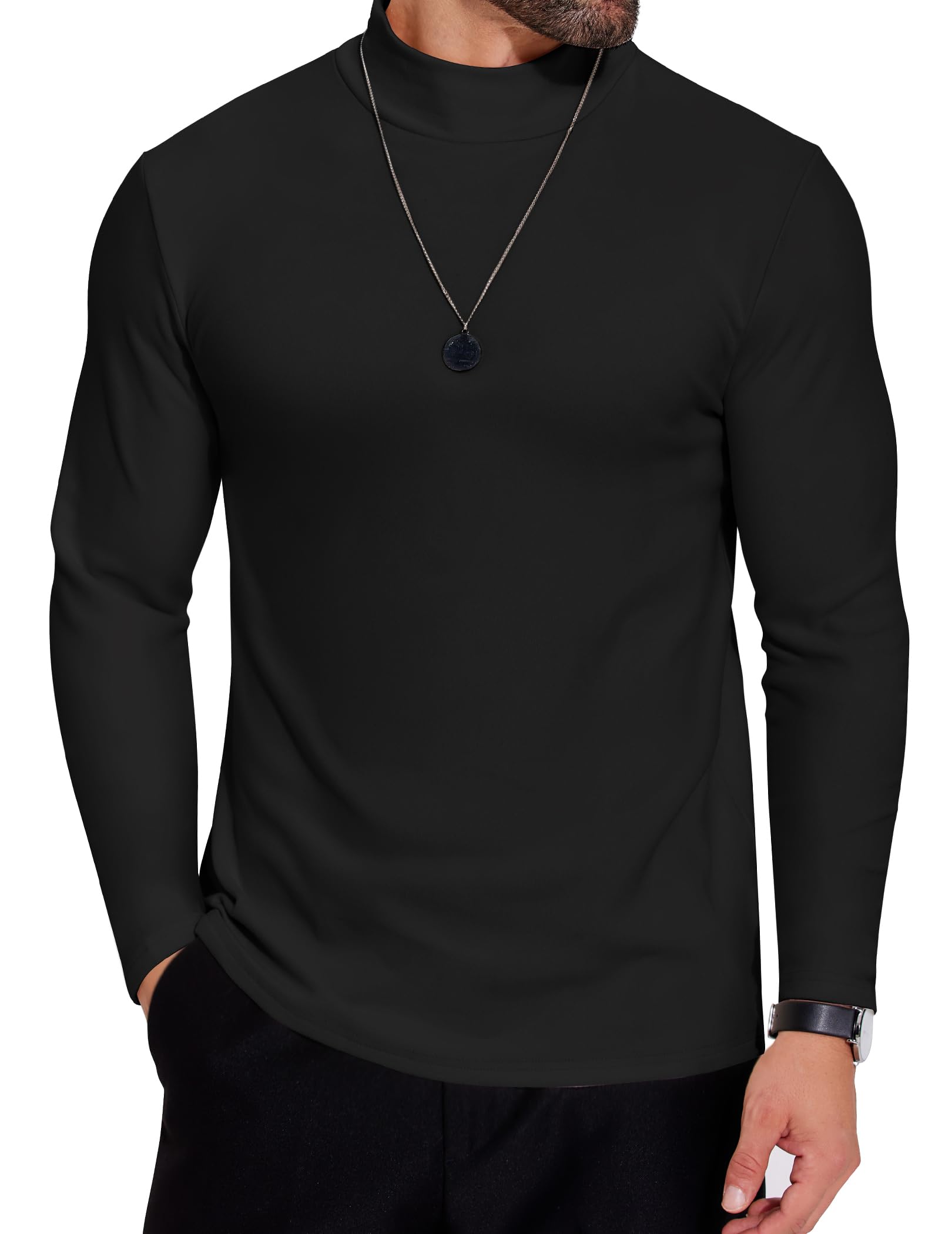 COOFANDY Men's Fleece Mock Neck Pullover Long Sleeve Shirt - Soft Winter Thermal Top for Casual Wear, Outdoor Activities & Layering